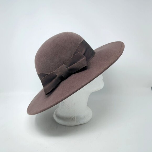 Vintage Adolfo II Hat Felt Brown Wide Brim Felt Bow - Picture 3 of 10